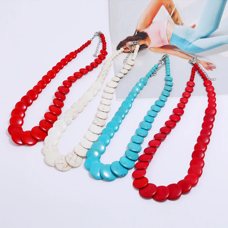 Wholesale Women's Exaggerated Retro Bohemian Turquoise Snake Bone Chain Necklace With Geometric Design - Image 4