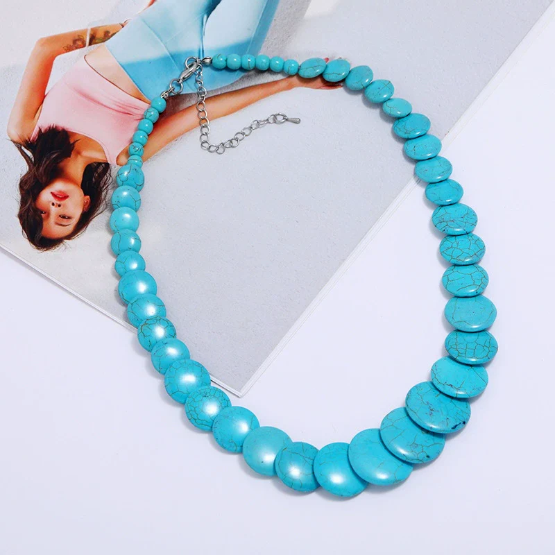 Wholesale Women's Exaggerated Retro Bohemian Turquoise Snake Bone Chain Necklace With Geometric Design - Image 7