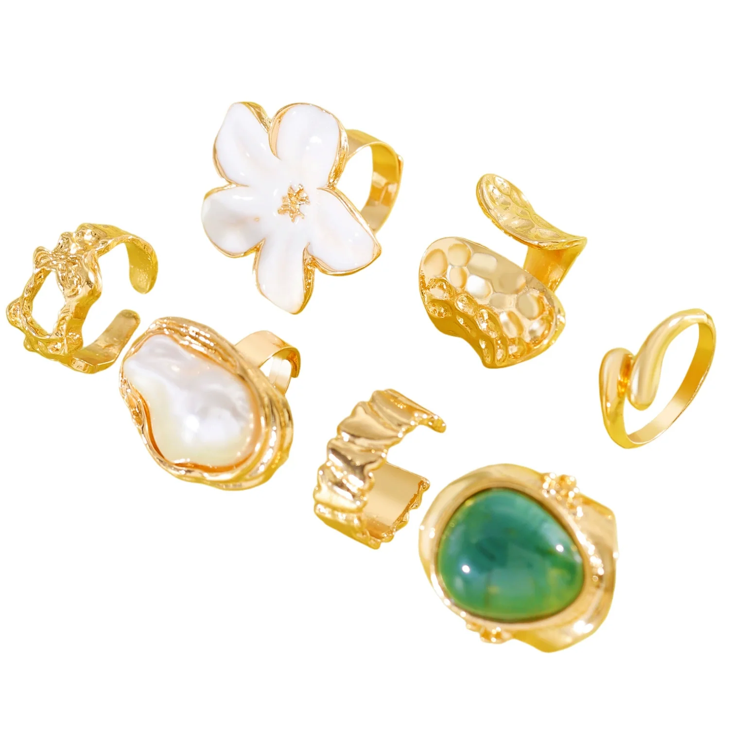 Wholesale Women's Exotic Geometric Zinc Alloy Electroplated Ring Set With Flower And Chain Patterns - Image 5