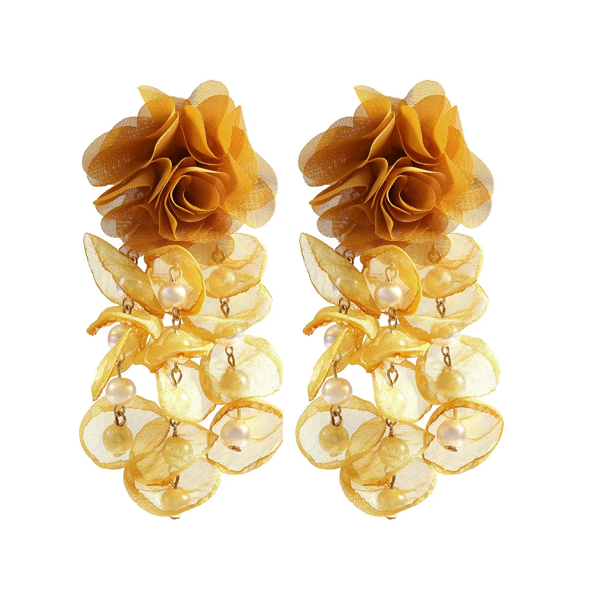 Wholesale Women's Fabric Pearl Inlaid Flower Earrings - Image 5