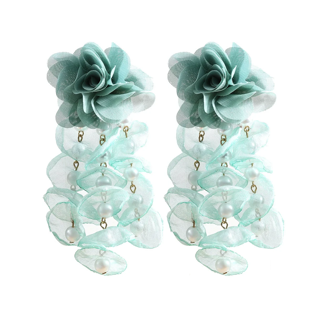 Wholesale Women's Fabric Pearl Inlaid Flower Earrings - Image 8