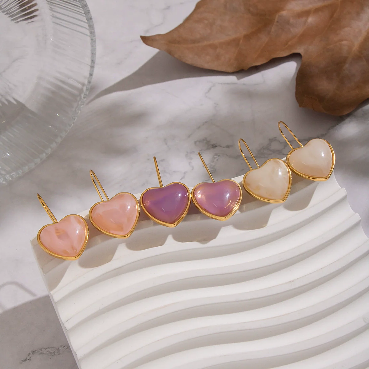 Wholesale Women's Fairy Style Multicolor Resin Heart Earrings With Stainless Steel Ear Needles And Pvd Furnace Vacuum Real Gold Plating - Image 3