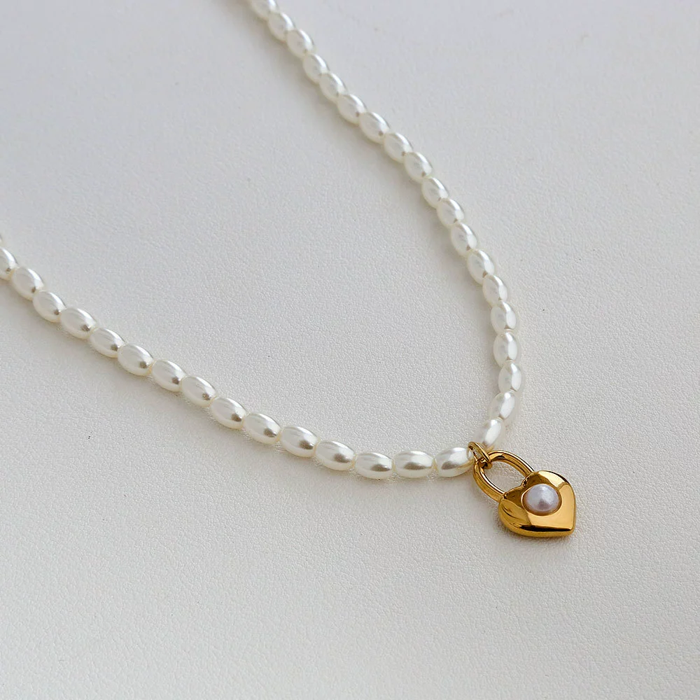 Wholesale Women's Fairy Style Titanium Steel Goldplated Pearl Casting Heart Pendant Necklace With String Of Pearls Chain - Image 12