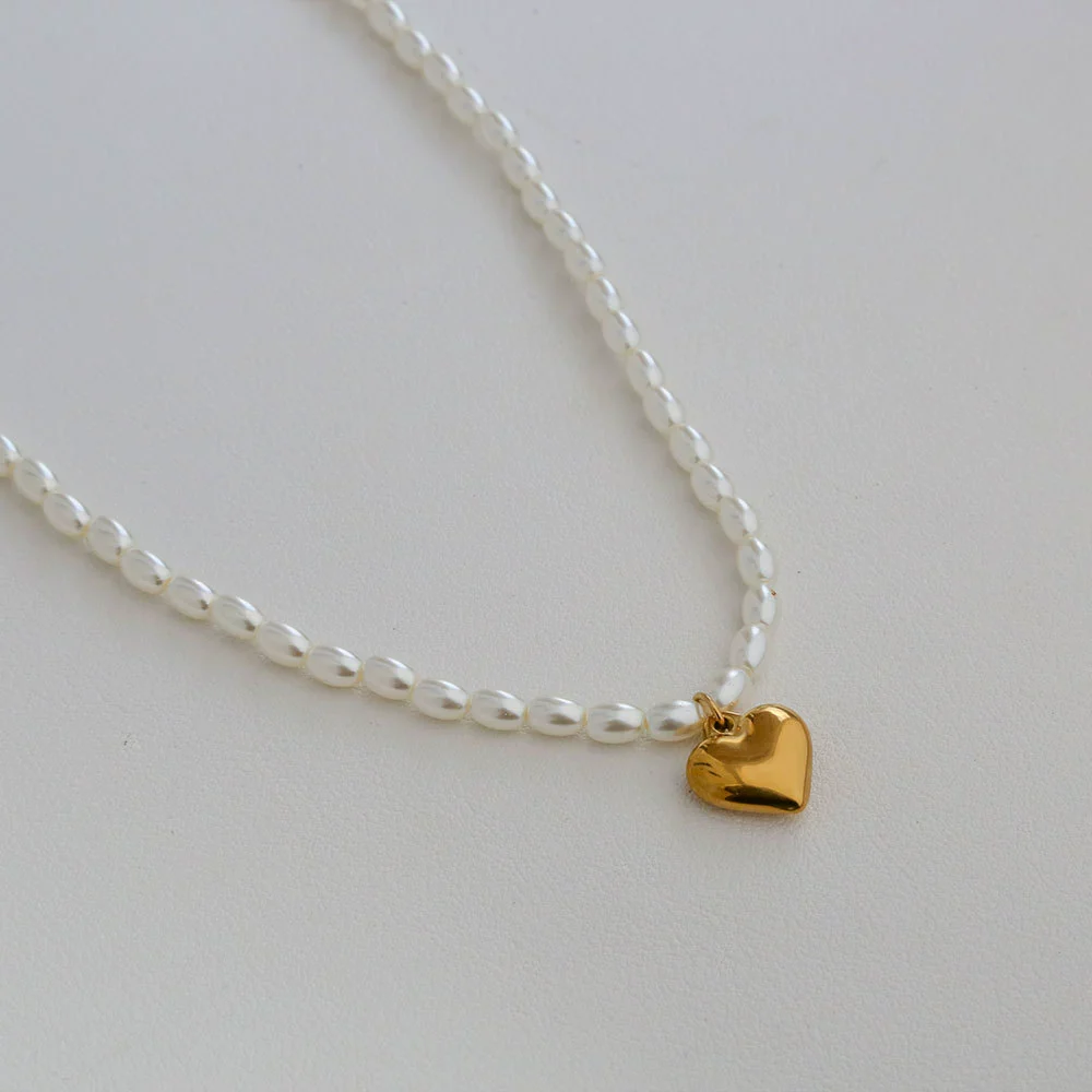 Wholesale Women's Fairy Style Titanium Steel Goldplated Pearl Casting Heart Pendant Necklace With String Of Pearls Chain - Image 14