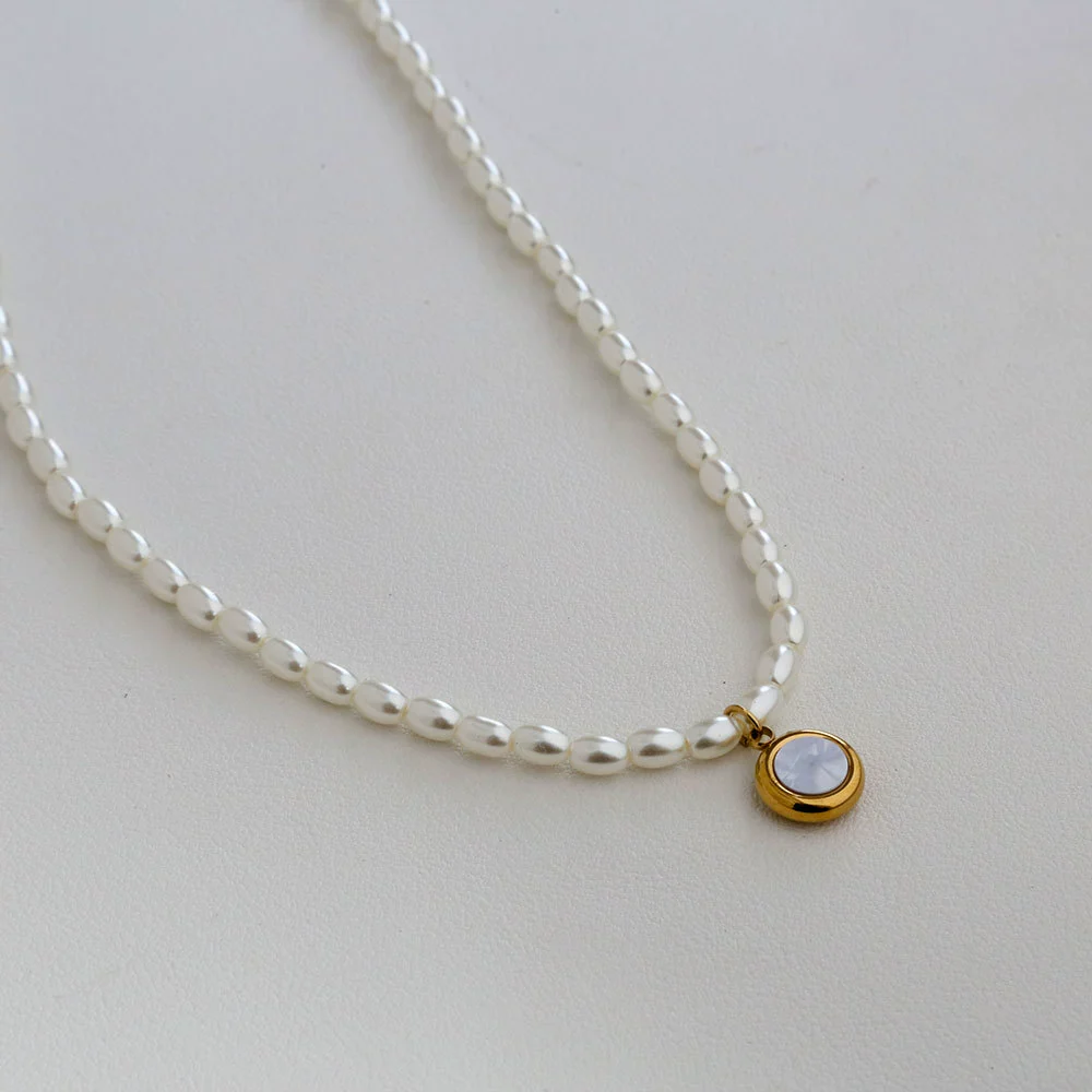 Wholesale Women's Fairy Style Titanium Steel Goldplated Pearl Casting Heart Pendant Necklace With String Of Pearls Chain - Image 16