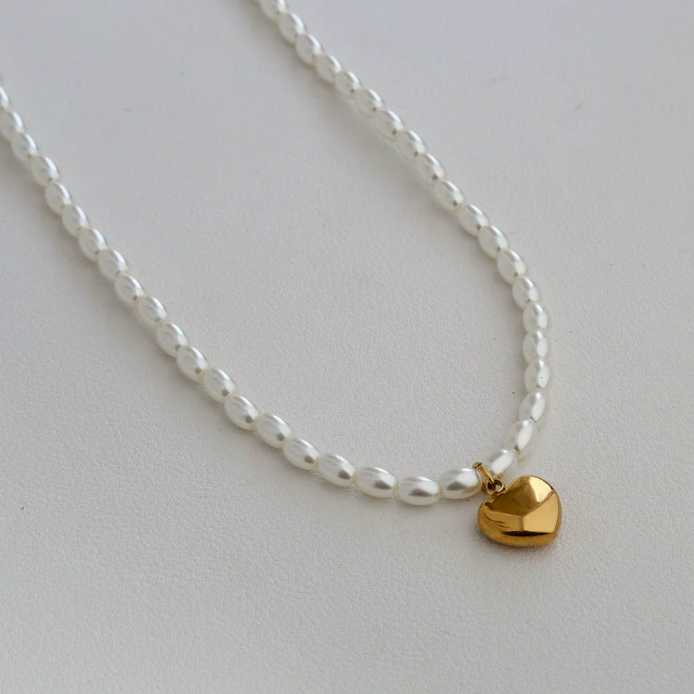 Wholesale Women's Fairy Style Titanium Steel Goldplated Pearl Casting Heart Pendant Necklace With String Of Pearls Chain - Image 18