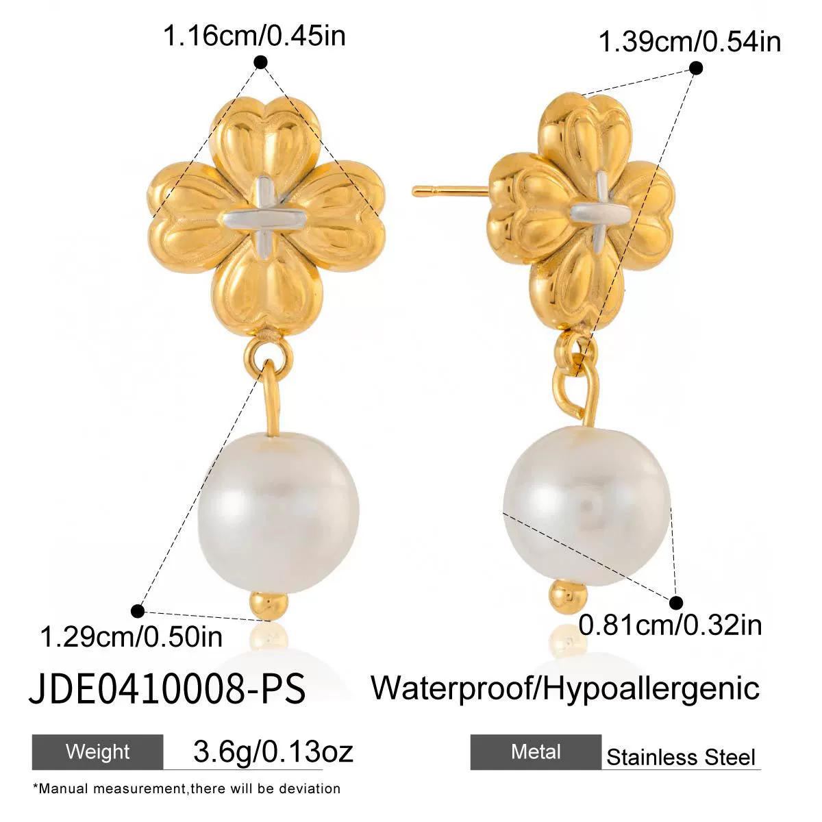 Wholesale Women's Fashion Accessories Stainless Steel Electroplated With Plants And Flowers Pattern Pearl Necklace Fourleaf Clover Earrings Colorblocking Ring - Image 10