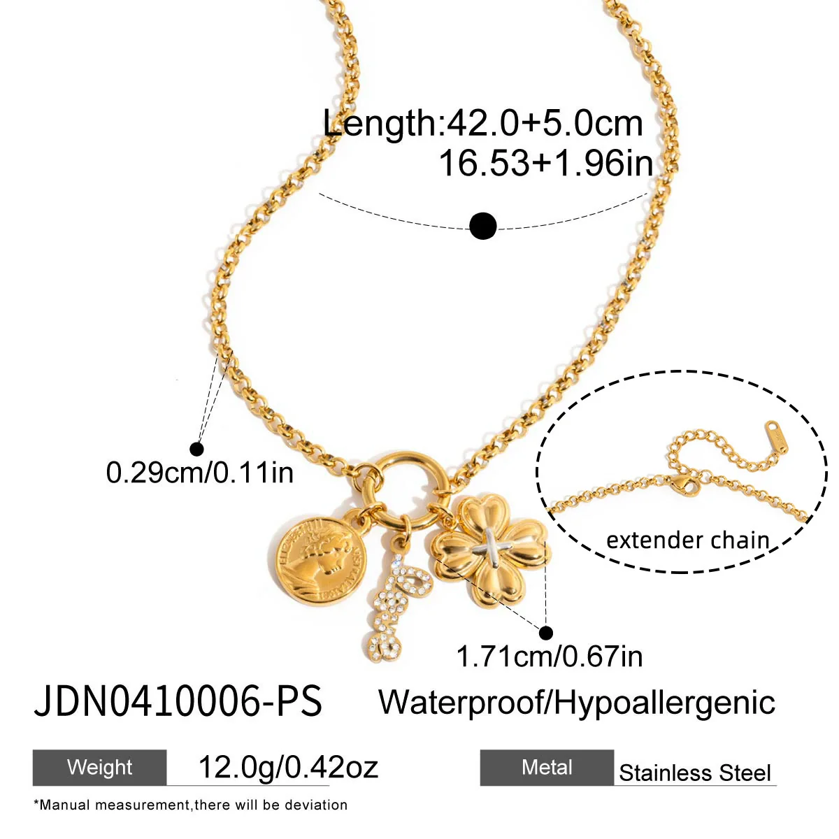 Wholesale Women's Fashion Accessories Stainless Steel Electroplated With Plants And Flowers Pattern Pearl Necklace Fourleaf Clover Earrings Colorblocking Ring - Image 8