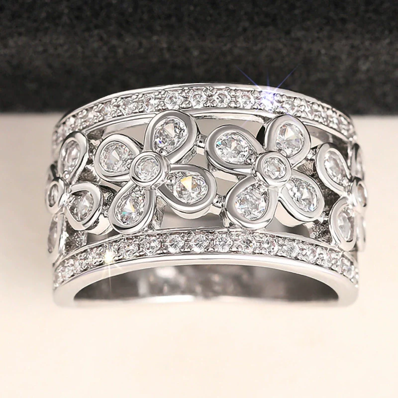 Wholesale Women's Fashion Copper Flower Geometric Ring Jewelry With Zirconia - Image 3