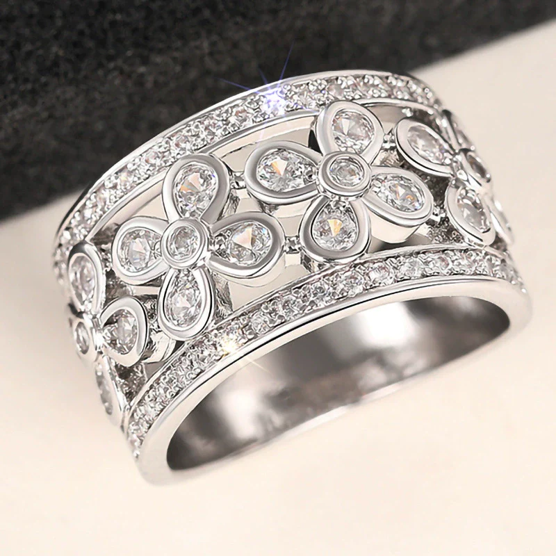 Wholesale Women's Fashion Copper Flower Geometric Ring Jewelry With Zirconia - Image 5
