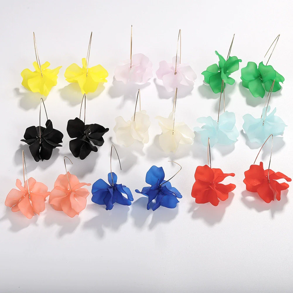 Wholesale Women's Fashion Creative Handmade Plastic And Resin Petal Heart Flower Earrings - Image 4