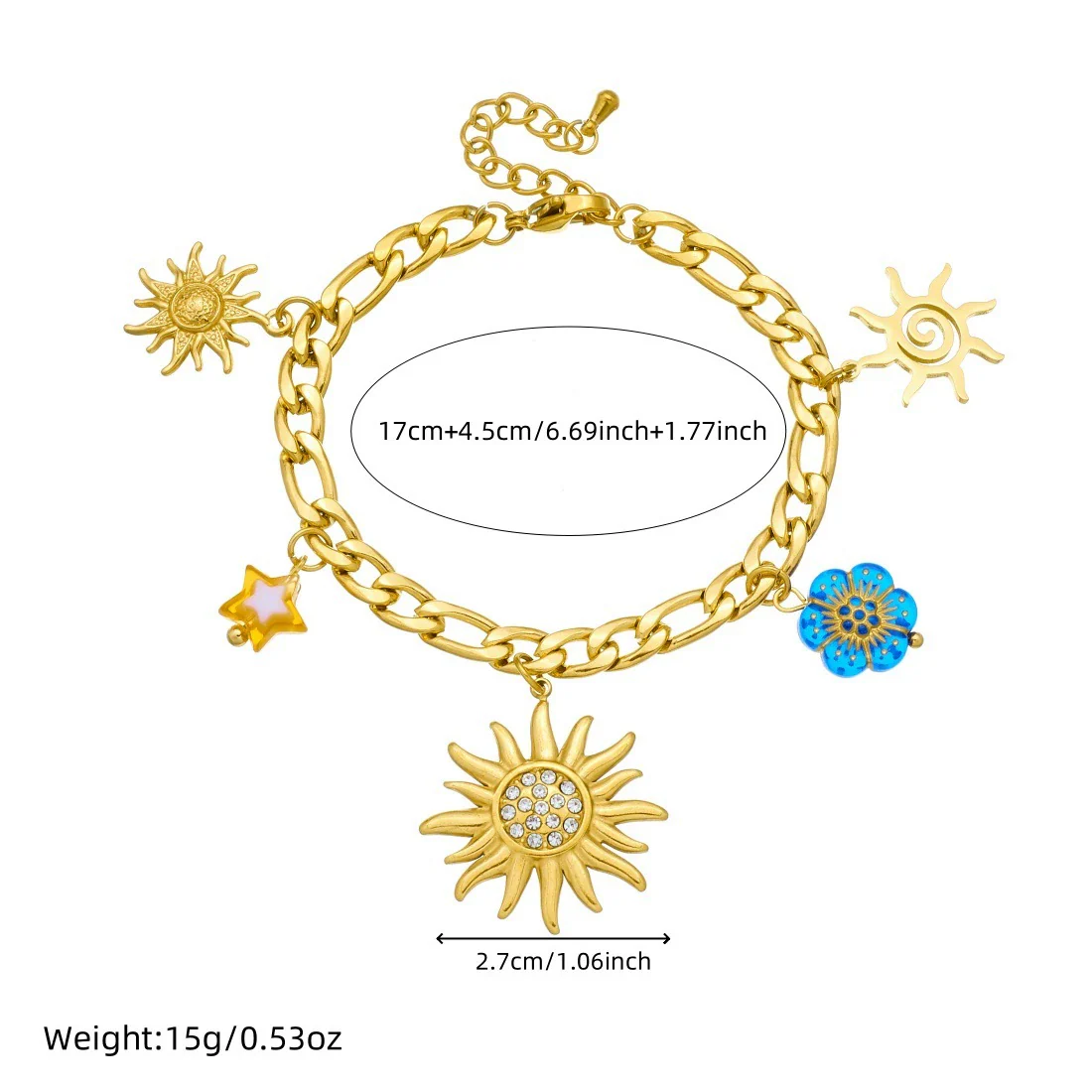 Wholesale Women's Fashion Diamondplated Goldplated Stainless Steel Plants And Flowers Sun Pendant Chain Jewelry Set - Image 4