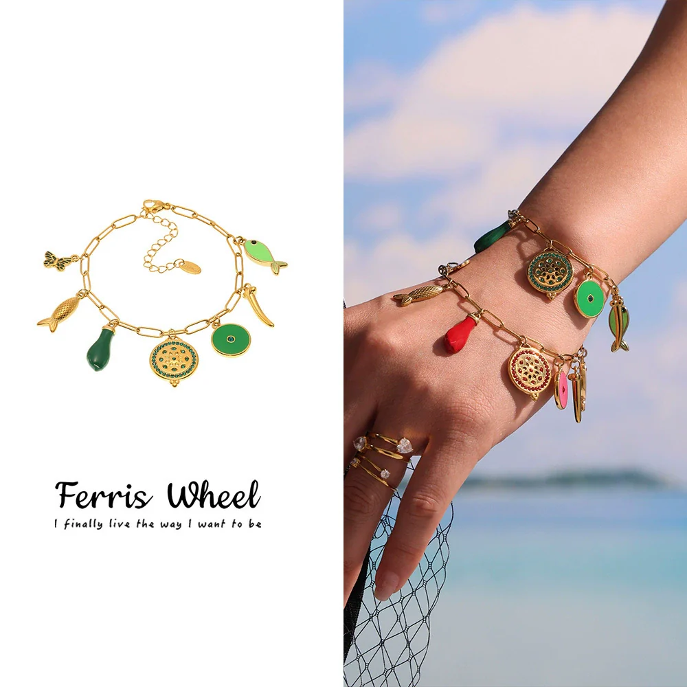 Wholesale Women's Fashion Electroplated Stainless Steel Geometric Ferris Wheel Enamel Glaze Bracelet Luxury Jewelry
