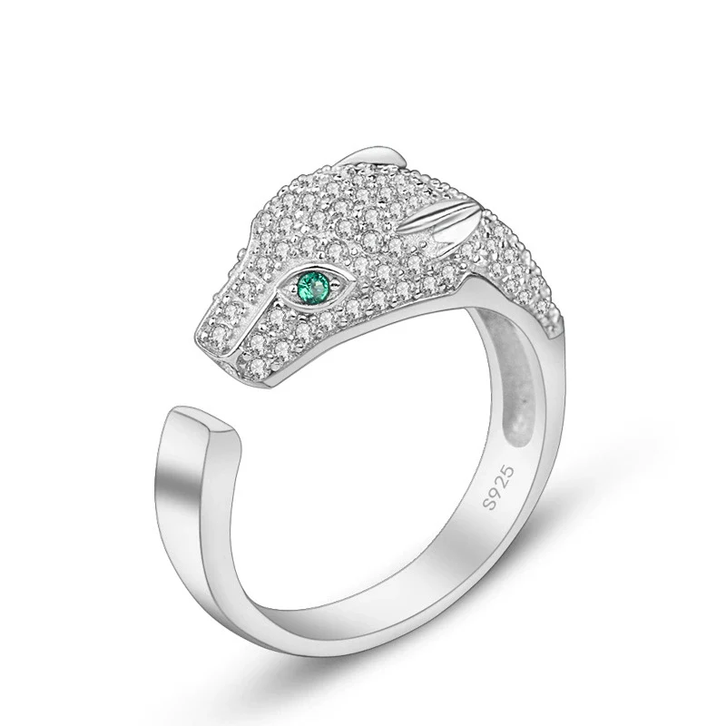 Wholesale Women's Fashion Elegant S925 Sterling Silver Leopard Head Microinlaid Zircon Ring Jewelry With Electroplating