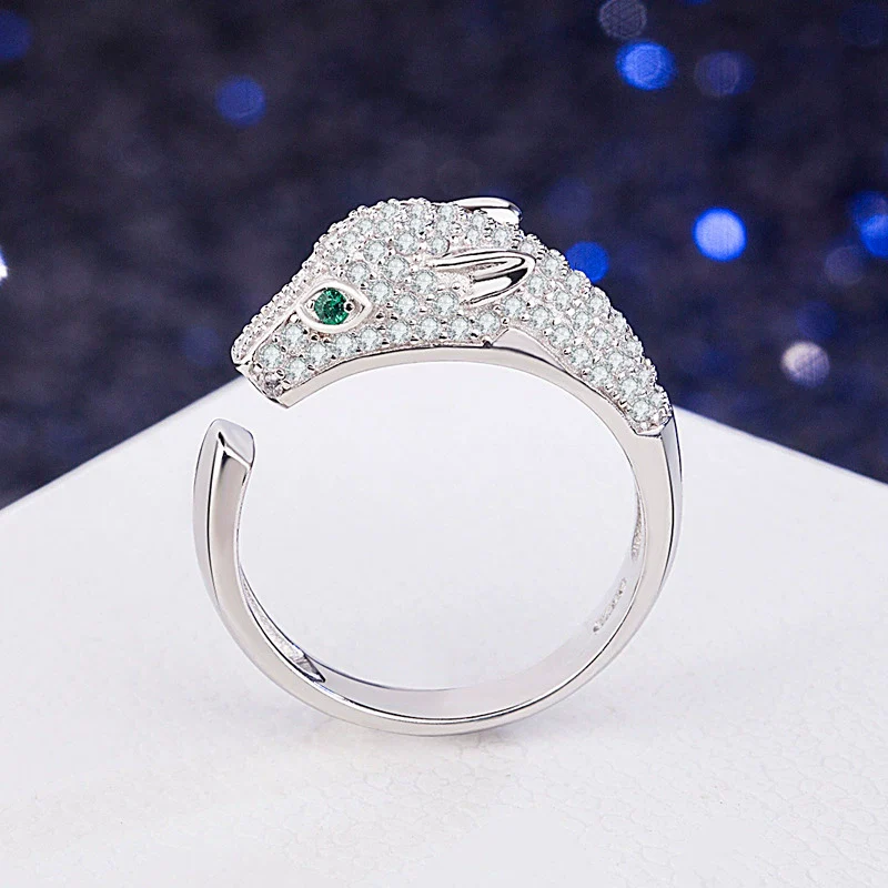 Wholesale Women's Fashion Elegant S925 Sterling Silver Leopard Head Microinlaid Zircon Ring Jewelry With Electroplating - Image 3