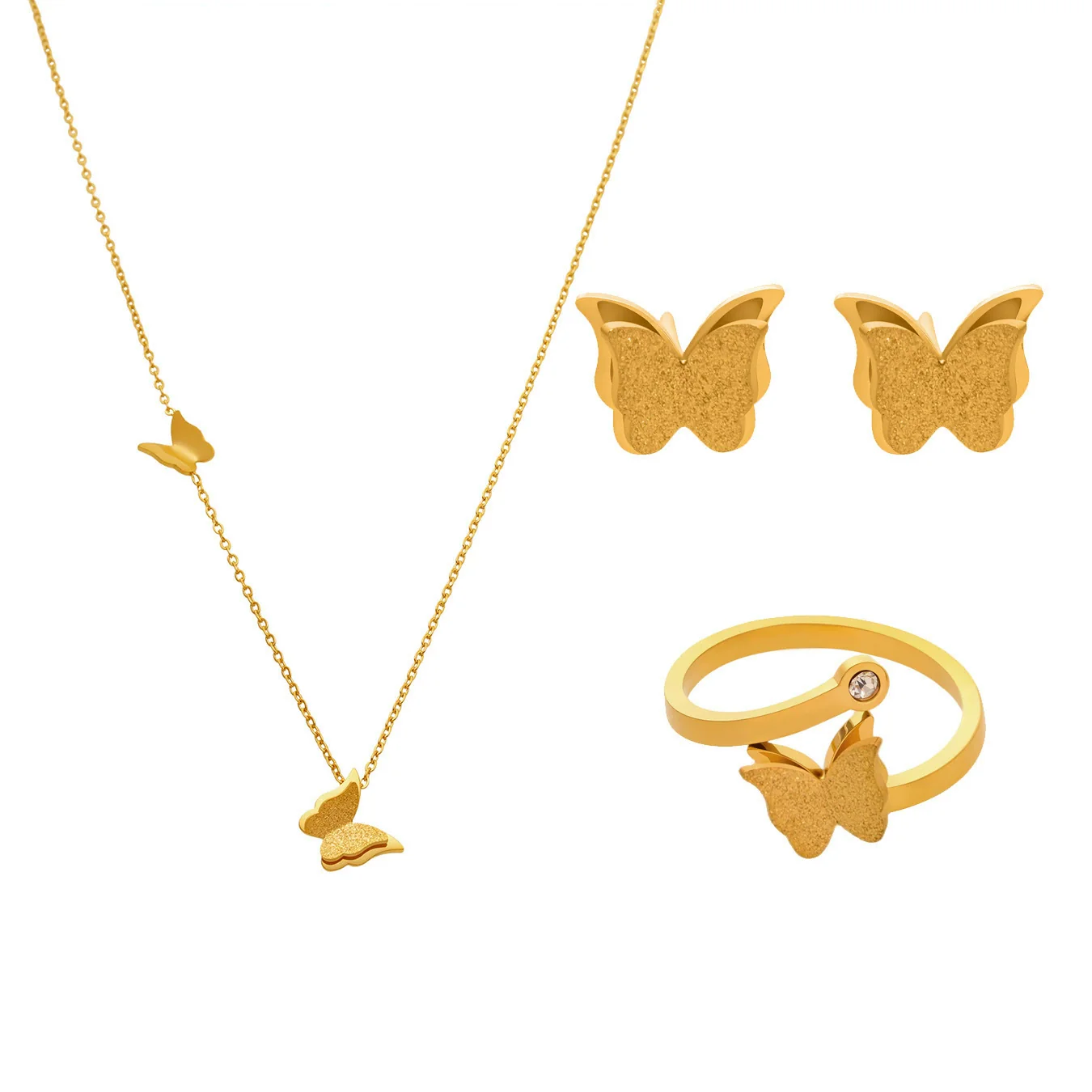 Wholesale Women's Fashion Frosted Butterfly Ferris Wheel Jewelry Set Electroplated Stainless Steel And Titanium Steel - Image 5