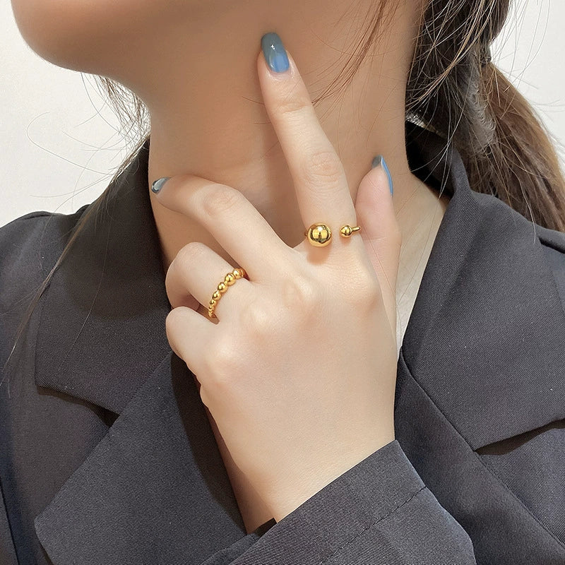 Wholesale Women's Fashion Geometric Asymmetric Round Bead Copper Ring With Electroplating - Image 3