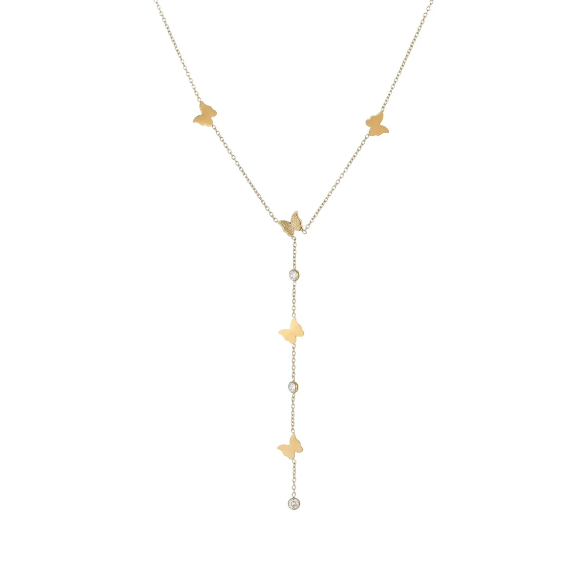 Wholesale Women's Fashion Geometric Butterfly Tassel Clavicle Chain Stainless Steel Electroplated Yshaped Chain - Image 5