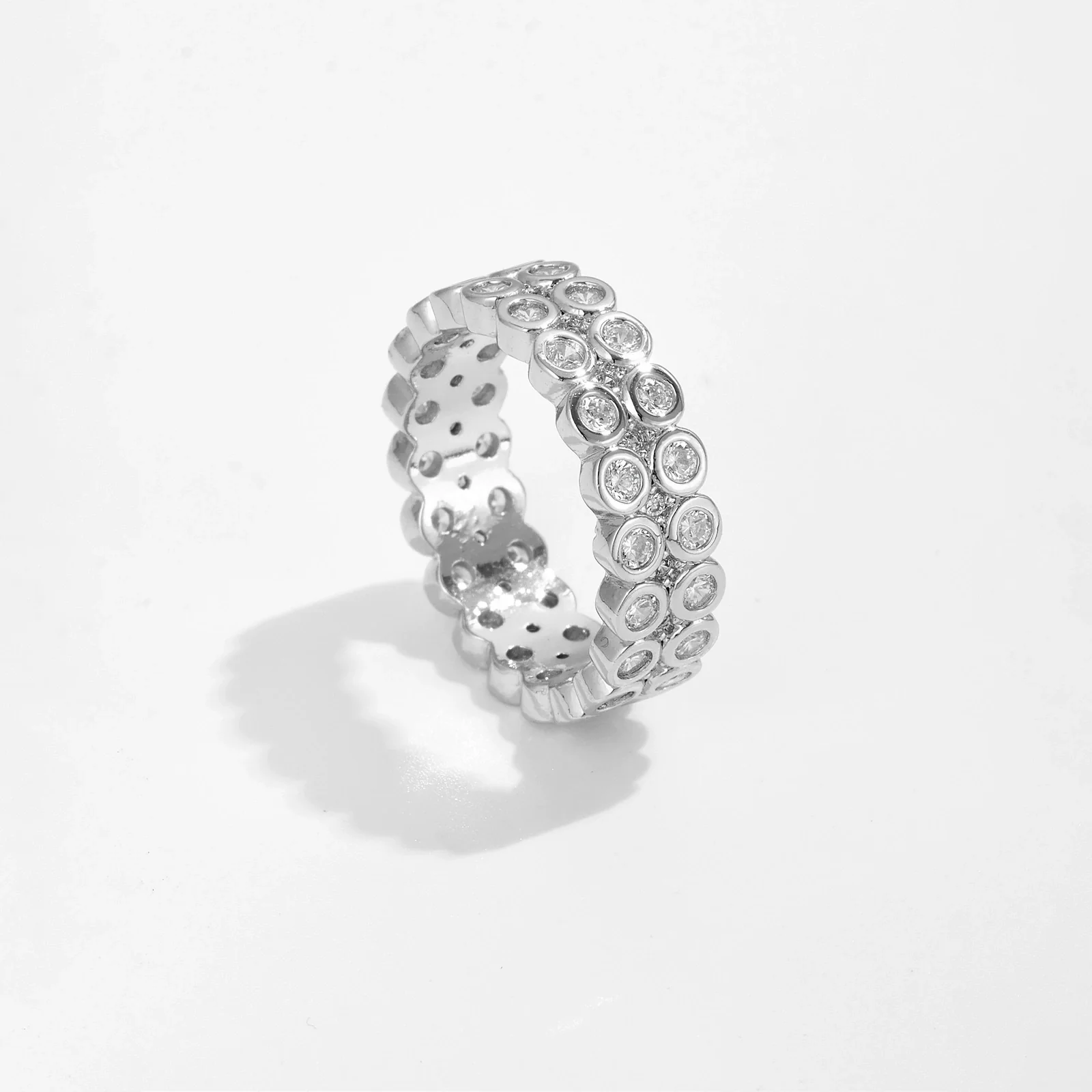 Wholesale Women's Fashion Geometric Copper Ring With Micro Inlaid Zircon And Electroplated Platinum And 18K Gold