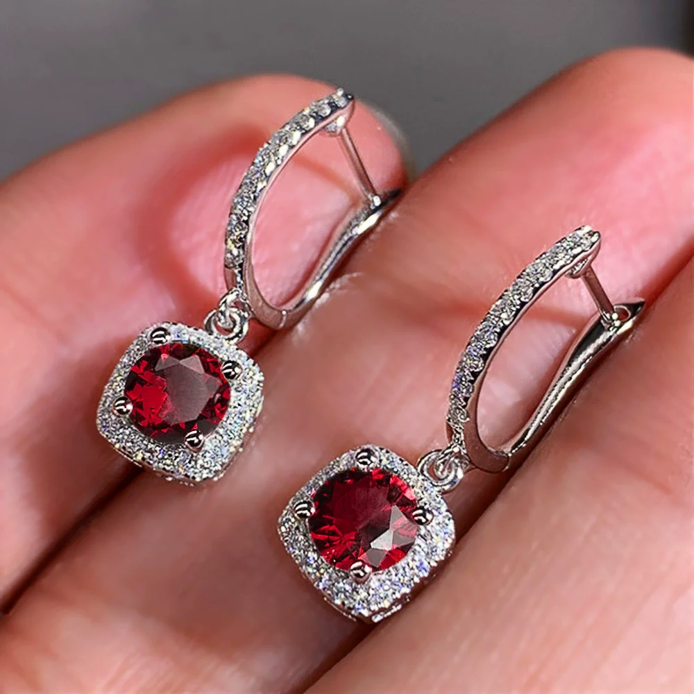 Wholesale Women's Fashion Geometric Copper Zircon Pendant Earrings - Image 2