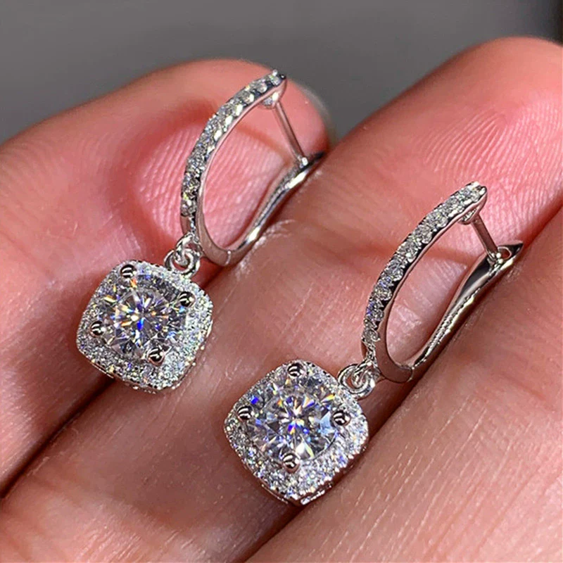 Wholesale Women's Fashion Geometric Copper Zircon Pendant Earrings - Image 6