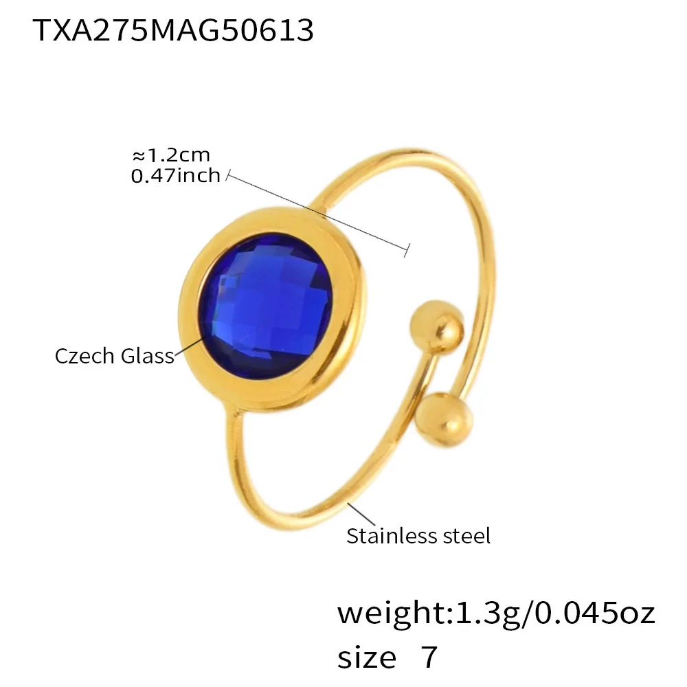 Wholesale Women's Fashion Geometric Ferris Wheel Faceted Open Bead Index Finger Ring Stainless Steel Glass Stone 18K Gold Plated - Image 9