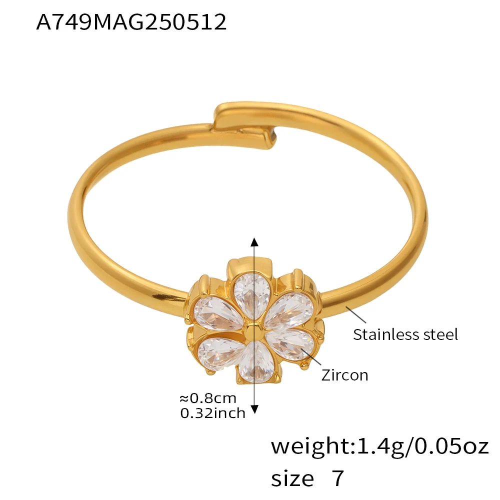 Wholesale Women's Fashion Geometric Ferris Wheel Water Drop Flower Opening Ring Stainless Steel 18K Gold Plated - Image 9