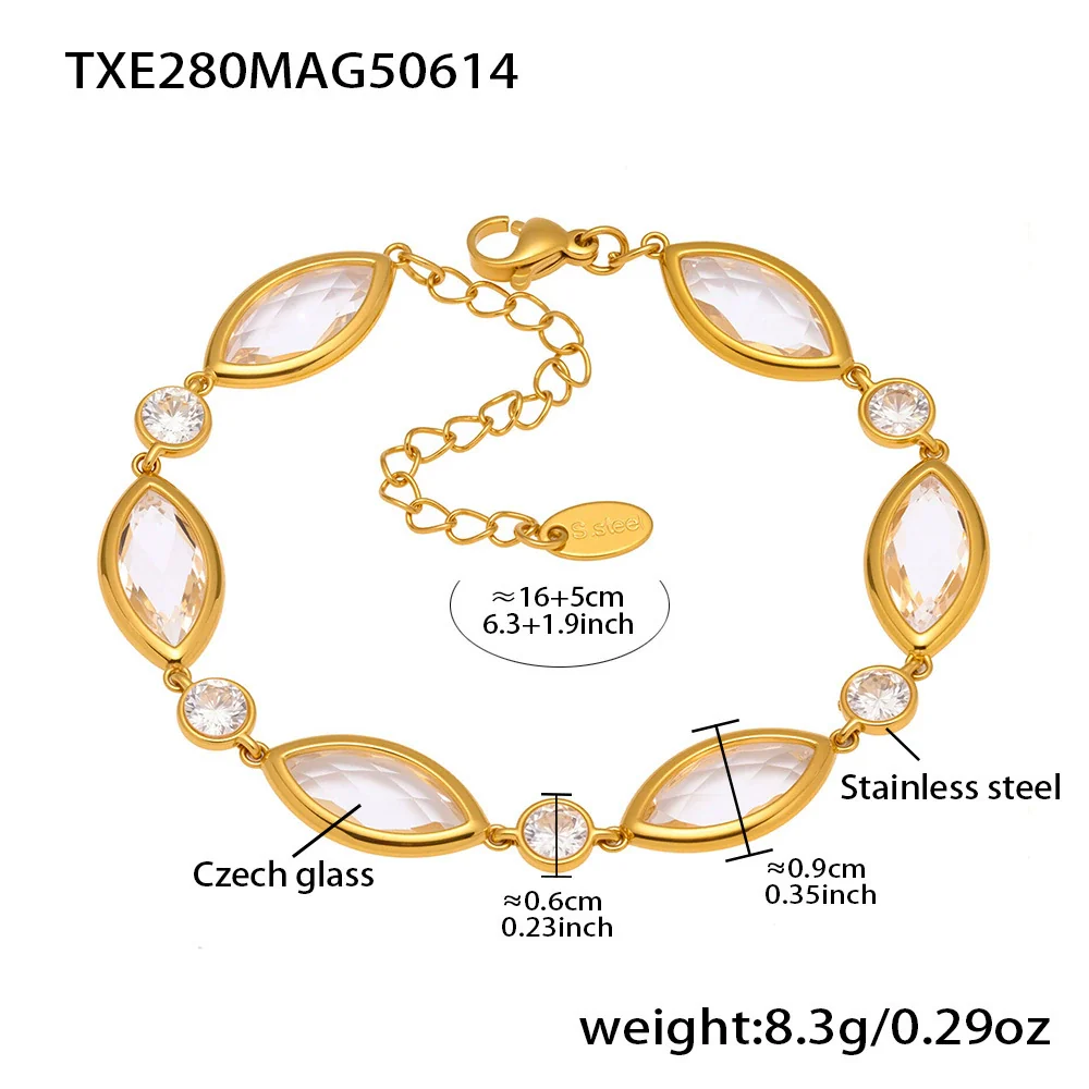 Wholesale Women's Fashion Geometric Pattern Faceted Glass Stone 5A Zircon Full Diamond Stainless Steel Electroplated Bracelet - Image 6