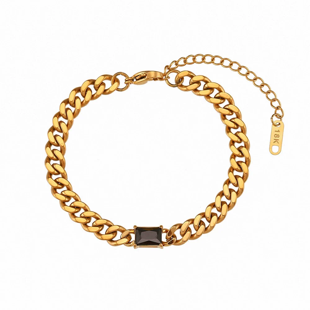 Wholesale Women's Fashion Geometric Stainless Steel 18K Gold Plated Micro Inlaid Zircon Cuban Chain Bracelet - Image 17