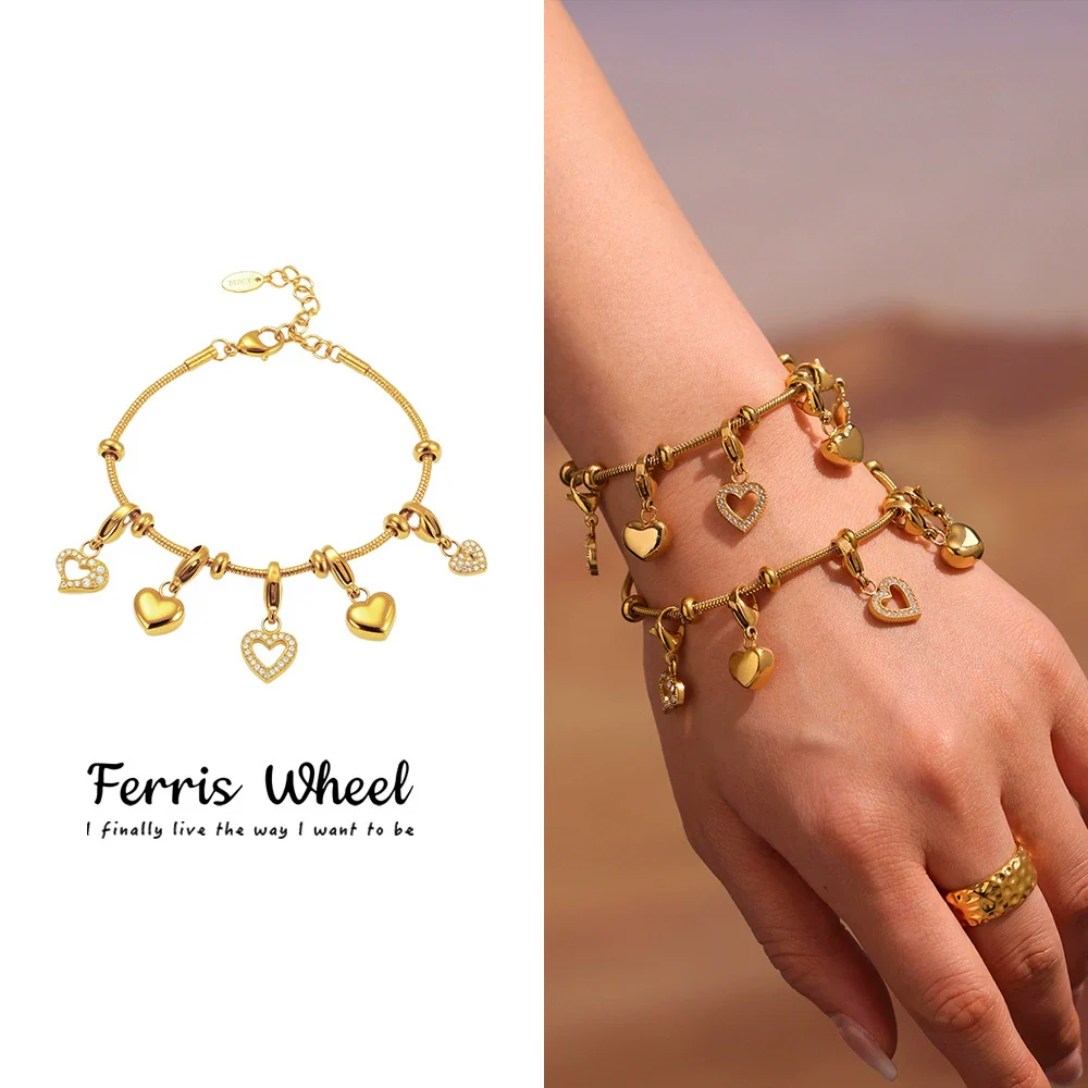 Wholesale Women's Fashion Geometric Stainless Steel Diy Multi Accessory Bracelet Plated 18K Real Gold