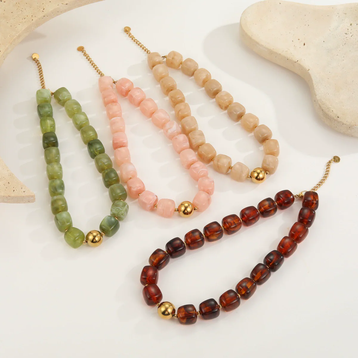 Wholesale Women's Fashion Geometric Stainless Steel Electroplated Beaded Necklace Jewelry - Image 2