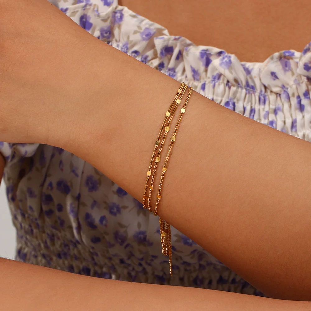 Wholesale Women's Fashion Geometric Stainless Steel Electroplated Multilayer Sequin Tassel Hand Bracelet - Image 4