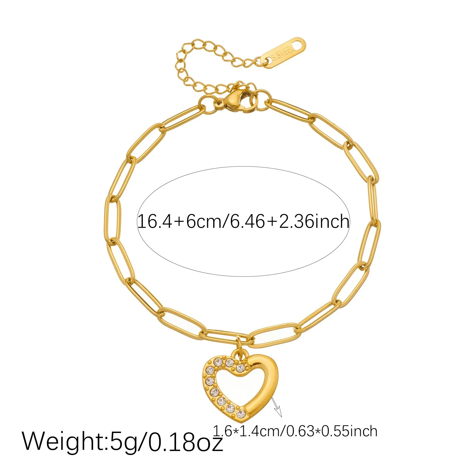Wholesale Women's Fashion Gold Plated Stainless Steel Heart Shape Bracelet - Image 3