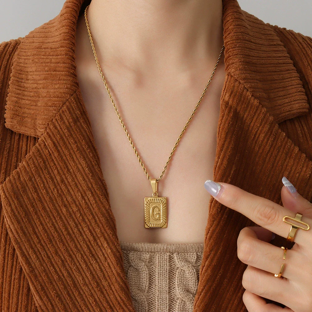 Wholesale Women's Fashion Jewelry Titanium Steel Ferris Wheel Design 18K Gold Plated Square Pendant Clavicle Chain With Letter And Number Patterns - Image 11