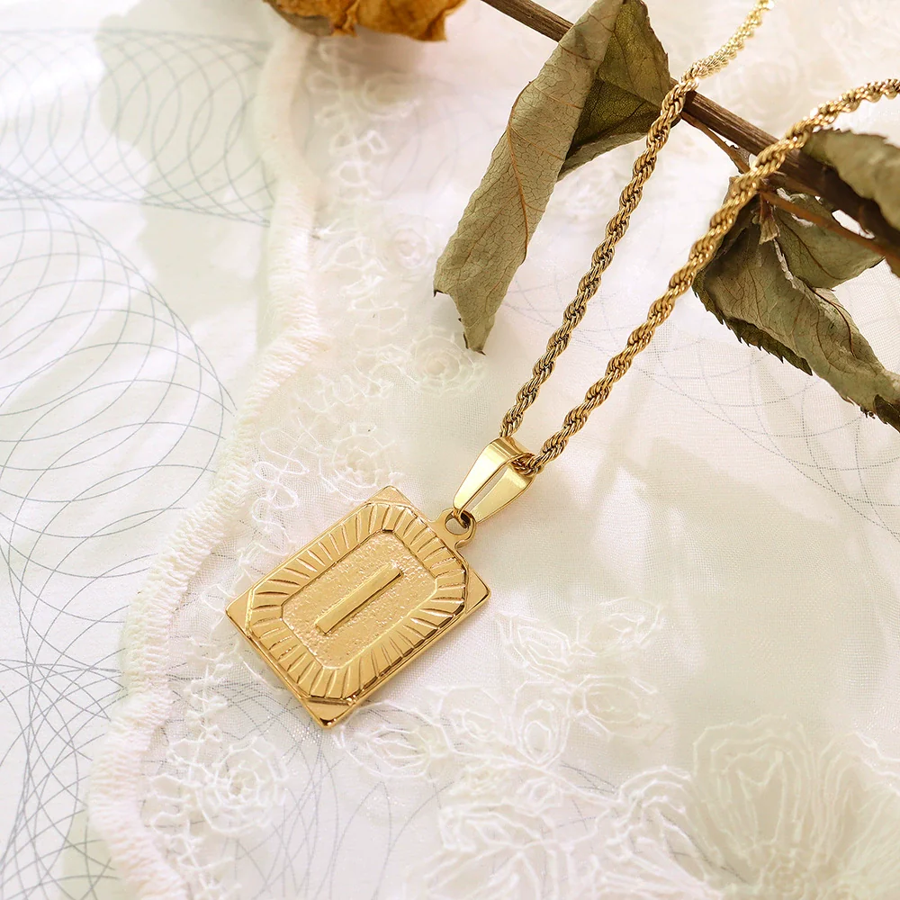 Wholesale Women's Fashion Jewelry Titanium Steel Ferris Wheel Design 18K Gold Plated Square Pendant Clavicle Chain With Letter And Number Patterns - Image 13
