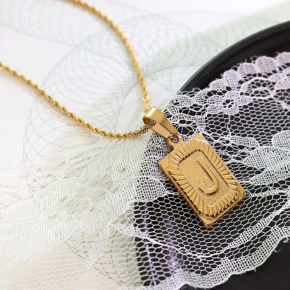 Wholesale Women's Fashion Jewelry Titanium Steel Ferris Wheel Design 18K Gold Plated Square Pendant Clavicle Chain With Letter And Number Patterns - Image 14