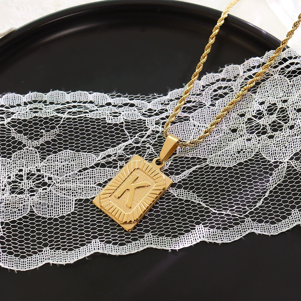 Wholesale Women's Fashion Jewelry Titanium Steel Ferris Wheel Design 18K Gold Plated Square Pendant Clavicle Chain With Letter And Number Patterns - Image 15