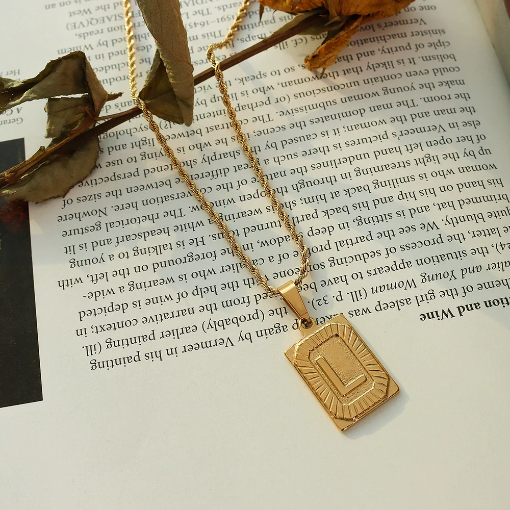 Wholesale Women's Fashion Jewelry Titanium Steel Ferris Wheel Design 18K Gold Plated Square Pendant Clavicle Chain With Letter And Number Patterns - Image 16