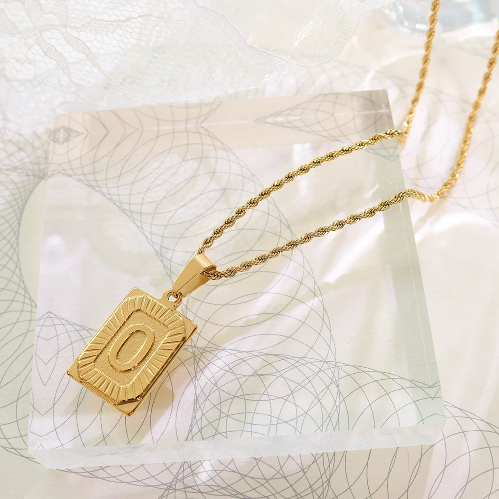 Wholesale Women's Fashion Jewelry Titanium Steel Ferris Wheel Design 18K Gold Plated Square Pendant Clavicle Chain With Letter And Number Patterns - Image 18