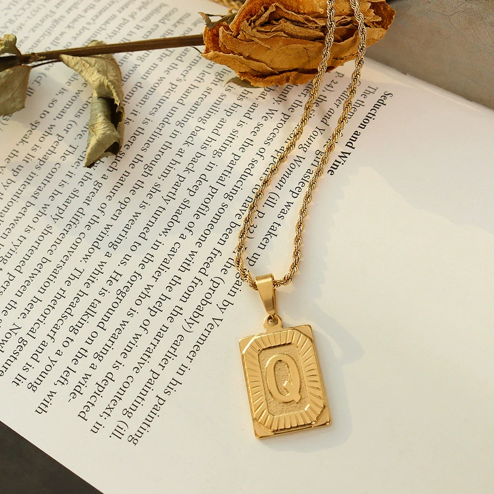 Wholesale Women's Fashion Jewelry Titanium Steel Ferris Wheel Design 18K Gold Plated Square Pendant Clavicle Chain With Letter And Number Patterns - Image 20