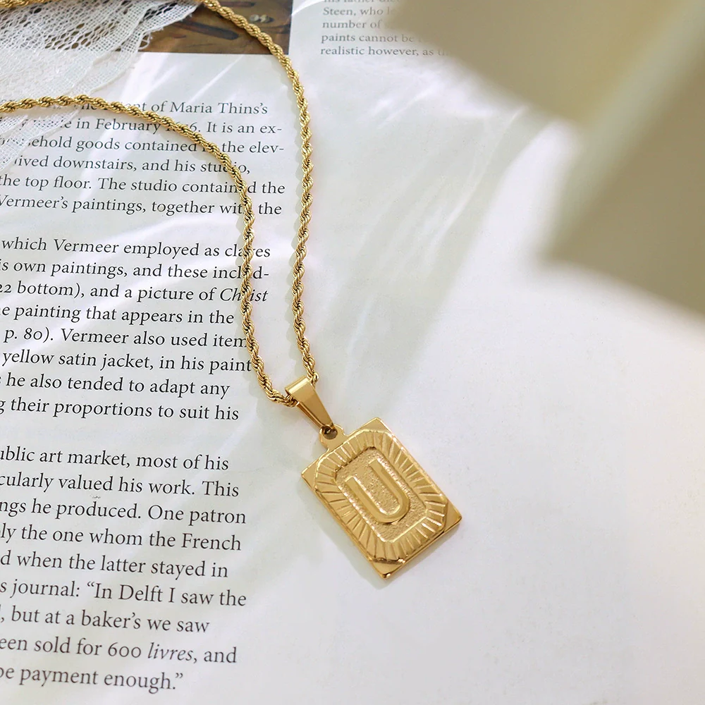 Wholesale Women's Fashion Jewelry Titanium Steel Ferris Wheel Design 18K Gold Plated Square Pendant Clavicle Chain With Letter And Number Patterns - Image 24