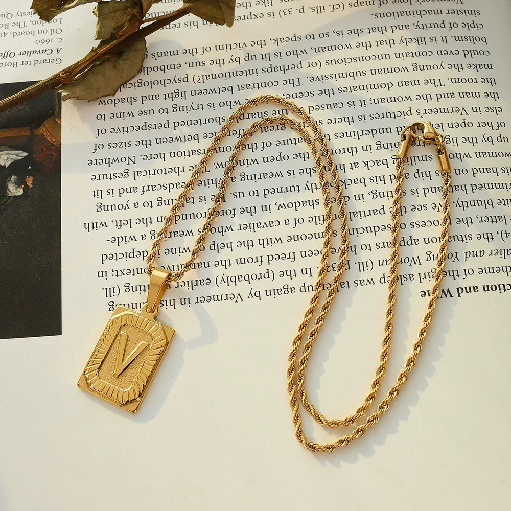 Wholesale Women's Fashion Jewelry Titanium Steel Ferris Wheel Design 18K Gold Plated Square Pendant Clavicle Chain With Letter And Number Patterns - Image 25