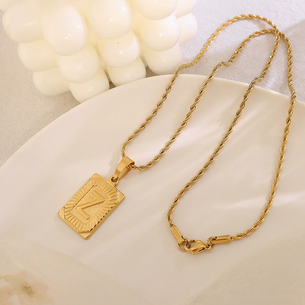 Wholesale Women's Fashion Jewelry Titanium Steel Ferris Wheel Design 18K Gold Plated Square Pendant Clavicle Chain With Letter And Number Patterns - Image 29