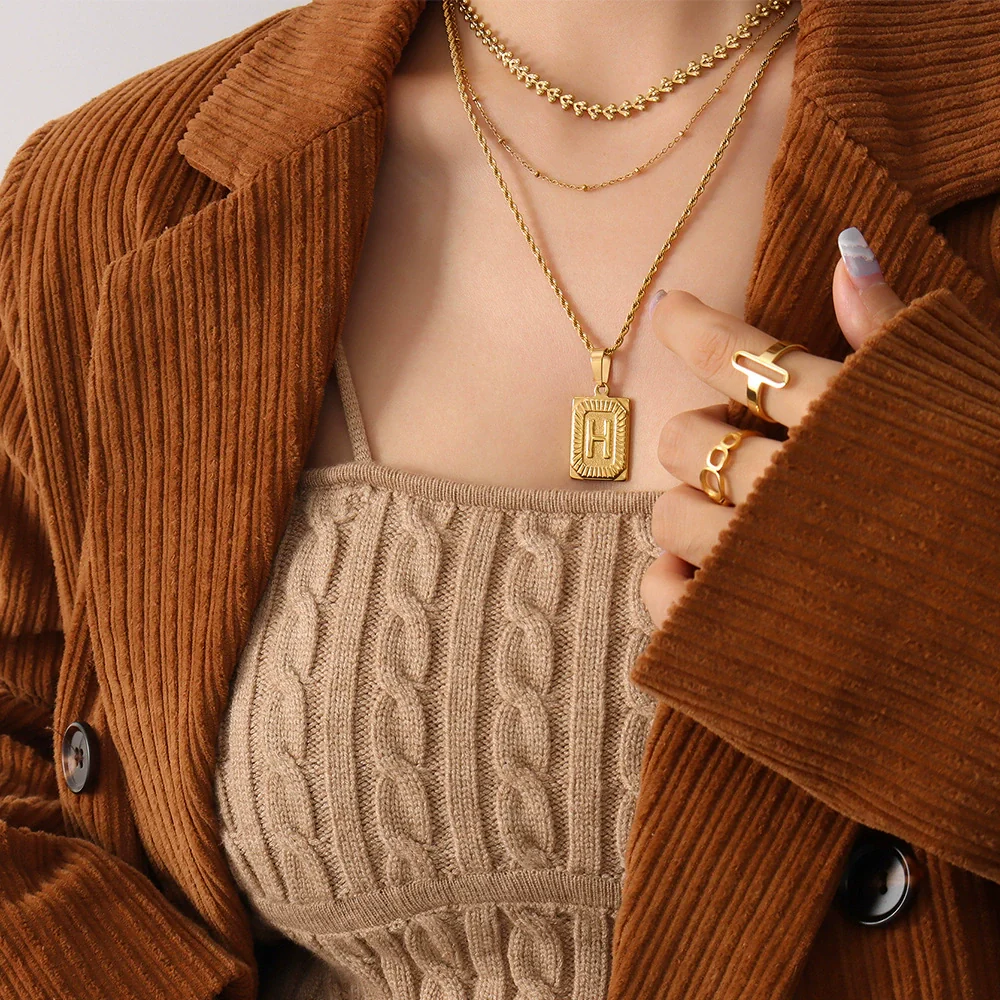 Wholesale Women's Fashion Jewelry Titanium Steel Ferris Wheel Design 18K Gold Plated Square Pendant Clavicle Chain With Letter And Number Patterns - Image 3