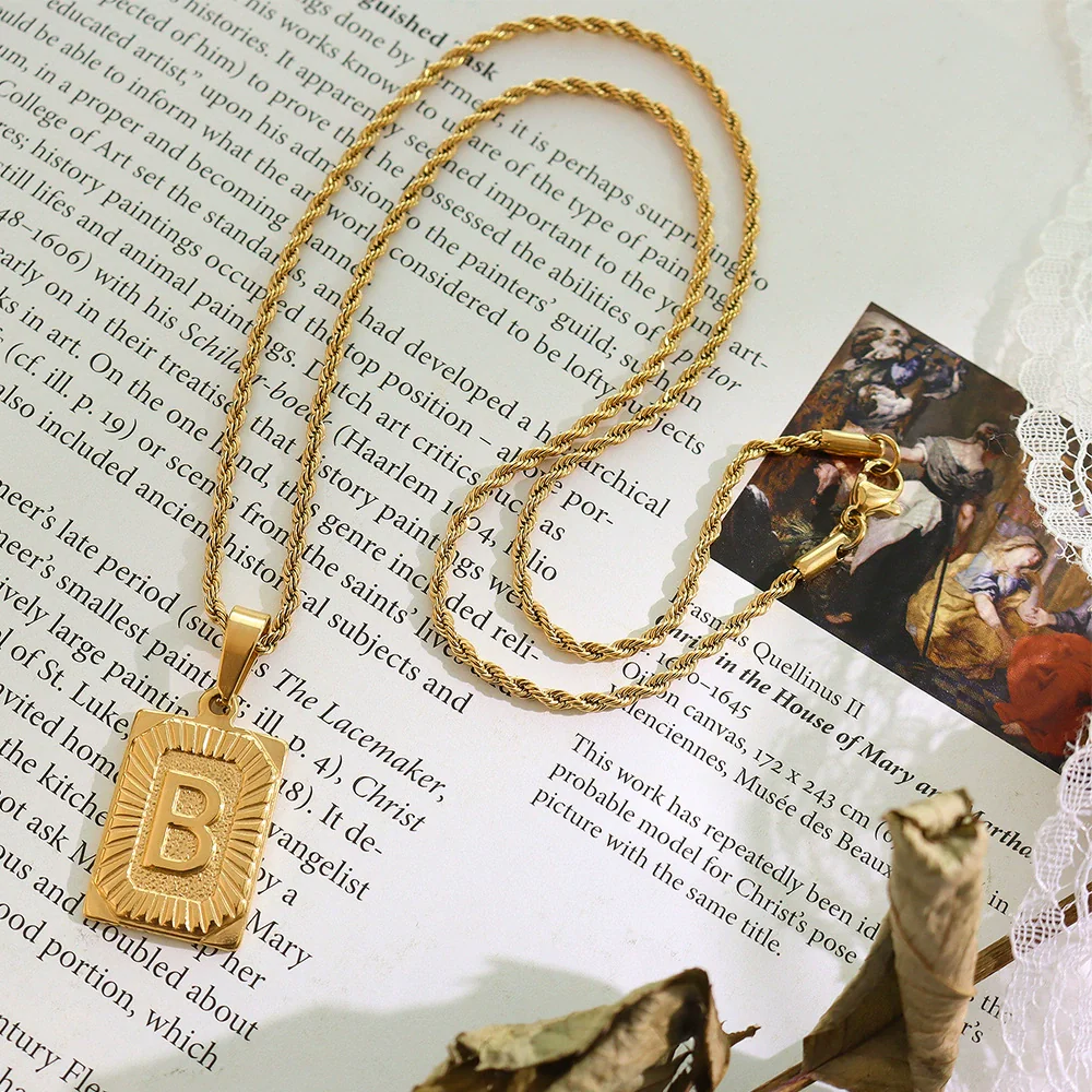 Wholesale Women's Fashion Jewelry Titanium Steel Ferris Wheel Design 18K Gold Plated Square Pendant Clavicle Chain With Letter And Number Patterns - Image 6