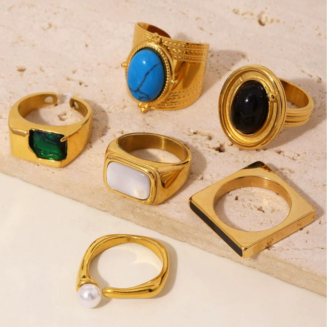 Wholesale Women's Fashion Light Luxury Geometric Stainless Steel Goldplated Ferris Wheel Inlay Ring Jewelry - Image 2
