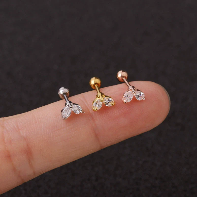 Wholesale Women's Fashion Metal Earrings With Doublesided Screw Design Inlaid With Zircon And Flower Pattern - Image 3