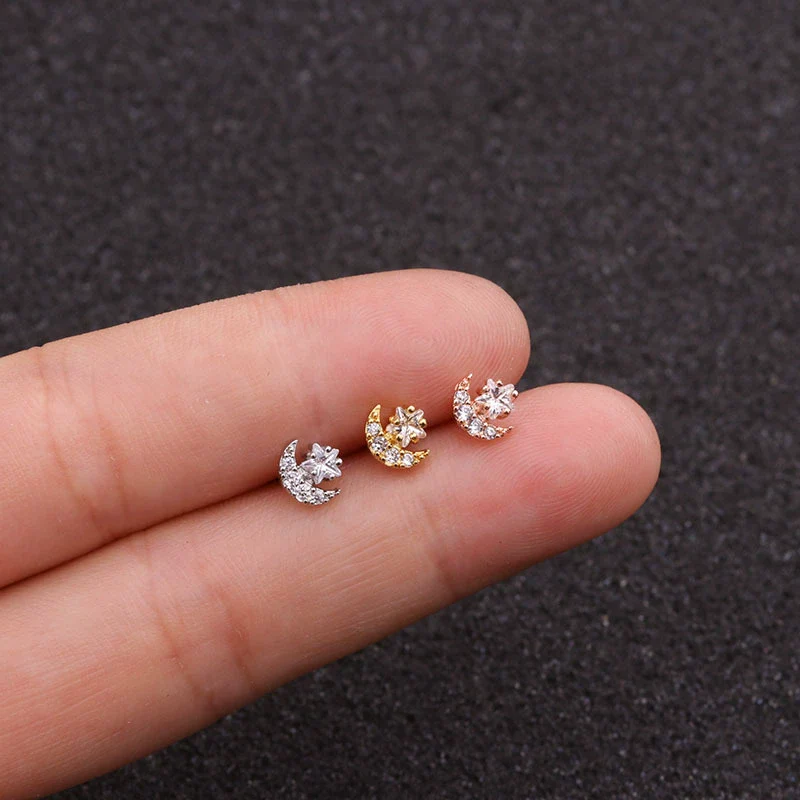 Wholesale Women's Fashion Metal Earrings With Doublesided Screw Design Inlaid With Zircon And Flower Pattern - Image 4