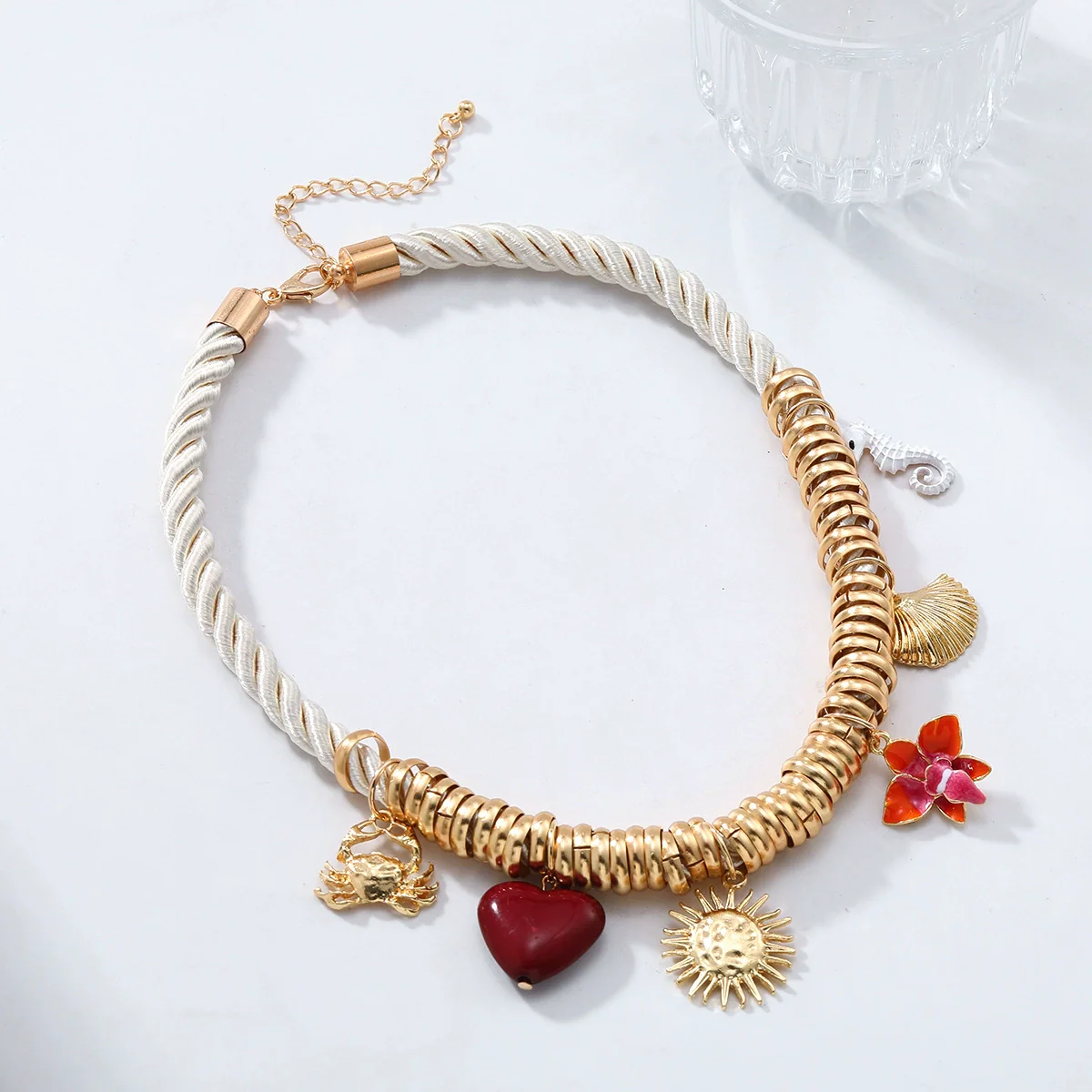 Wholesale Women's Fashion Necklace Zinc Alloy Mixed Gemstone Setting Flower Pattern Electroplating Crab Heart Shell Seahorse Design - Image 3
