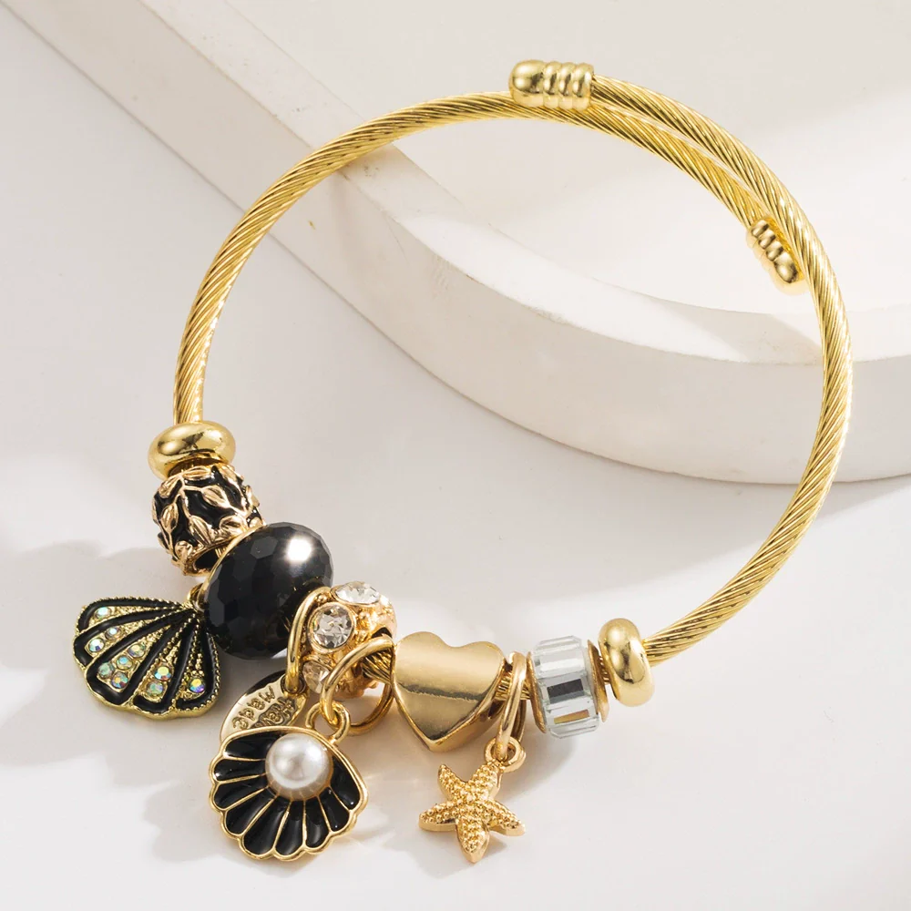 Wholesale Women's Fashion Ocean Series Inlaid Rhinestone Alloy Bracelet With Pendant - Image 4